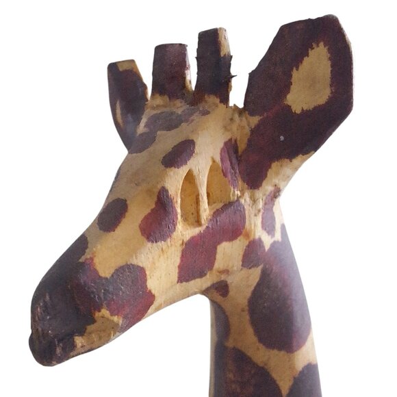 Hand Carved Wooden Giraffe Figurine Sculpture Kenya Africa Statue Safari - Picture 3 of 7